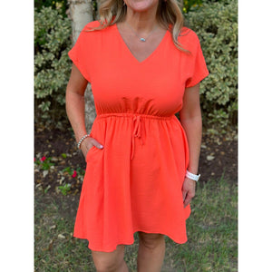 Calliope Airflow Drawstring Waist Dress - Neon Orange