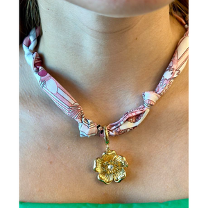 Allegra Blossom Scarf Necklace - Pink/White