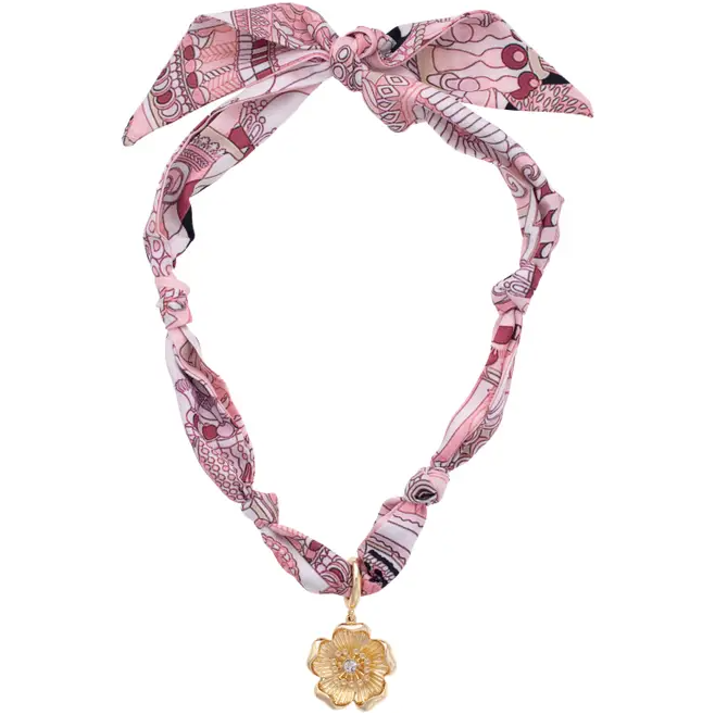 Allegra Blossom Scarf Necklace - Pink/White