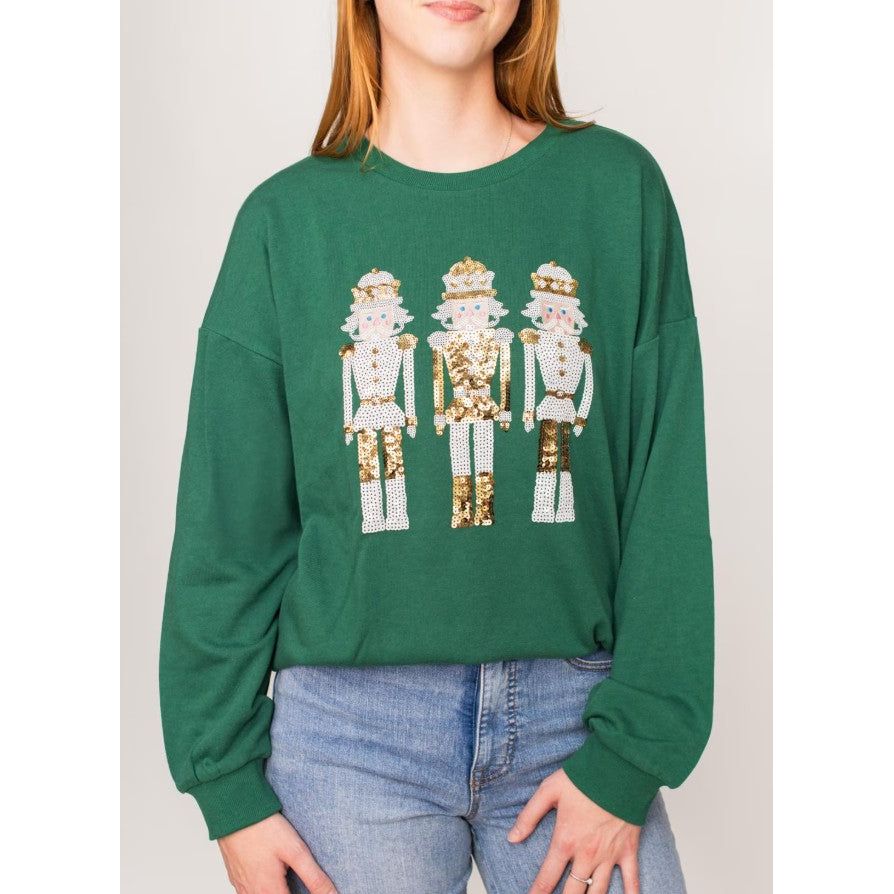Alpine Nutcracker Sequin Sweatshirt - Dark Green Multi