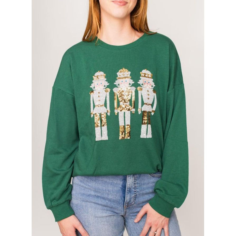 Alpine Nutcracker Sequin Sweatshirt - Dark Green Multi