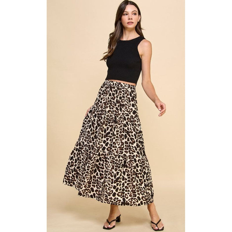 Zoe Animal Print Tiered Skirt - Tan