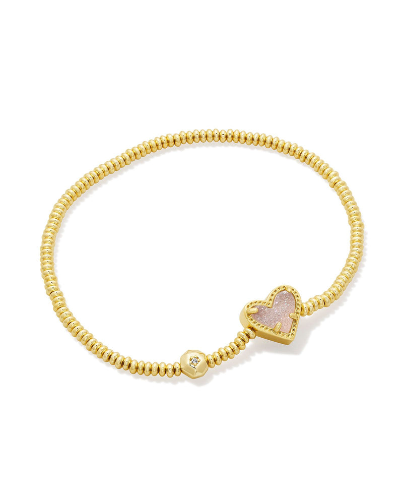 KENDRA SCOTT ARI HEART STRETCH BRACELET GOLD IRIDESCENT DRUSY