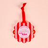 Scalloped Round Picture Frame Ornament-Peppermint Stripes