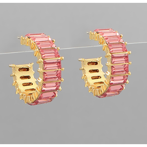 Baguette Hoop Earrings - Dark Pink