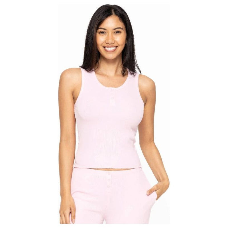 Eliana Bamboo Blend Henley Ribbed Tank Top - Cool Pink