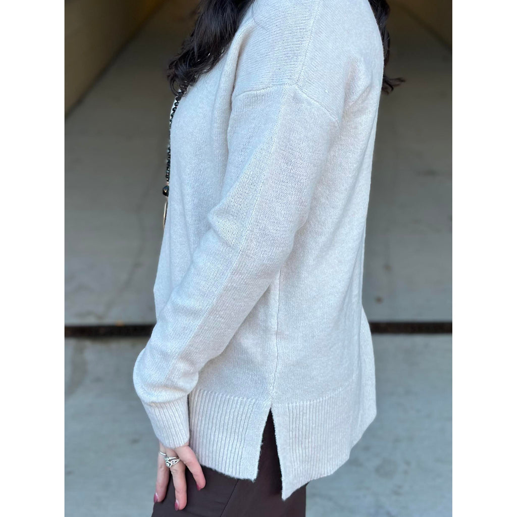 Leda Basic Crew Neck Pullover Sweater - Oatmeal