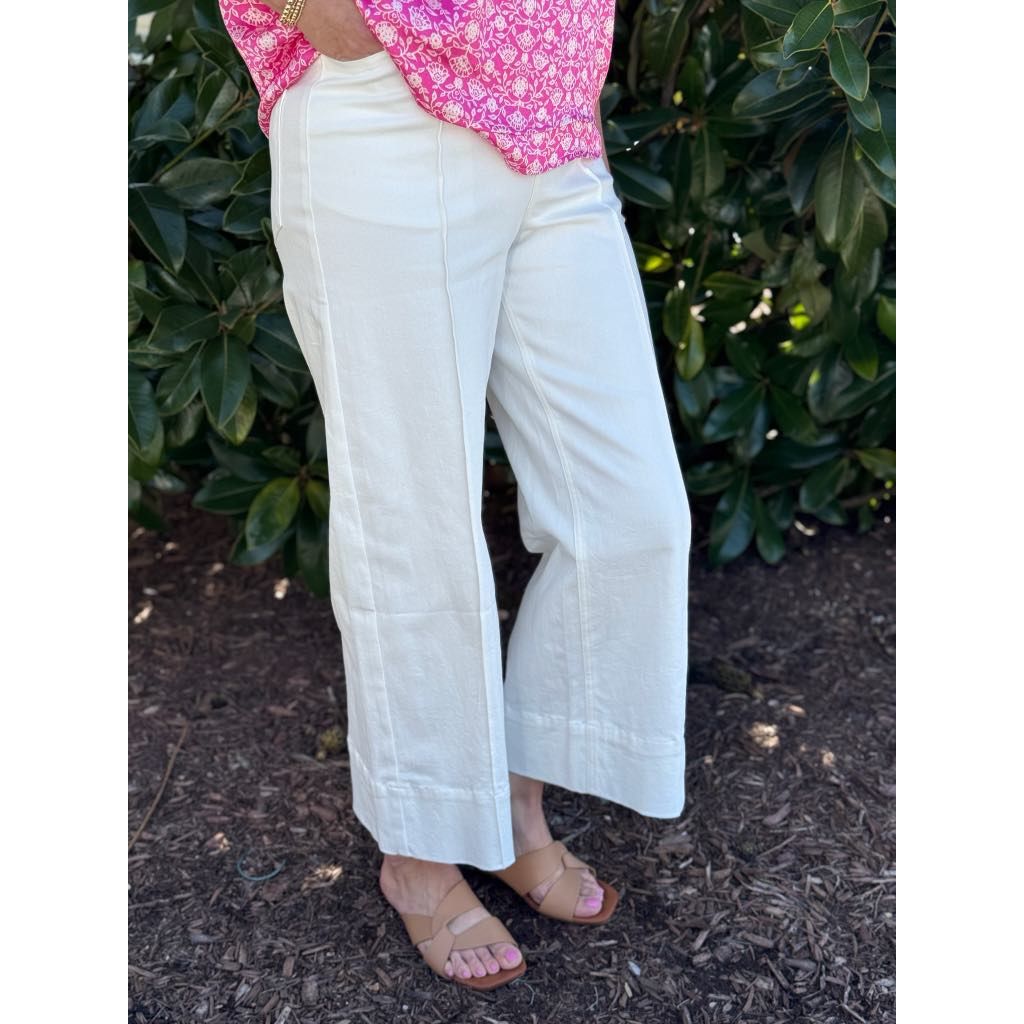 Cassie Wide Leg Ankle Length Pants - Off White