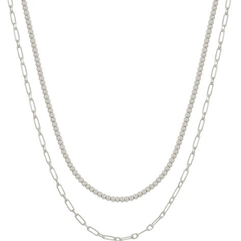 Water Resistant Double Layered Beaded and Chain - Silver