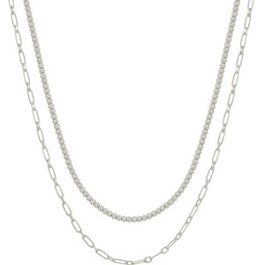 Water Resistant Double Layered Beaded and Chain - Silver