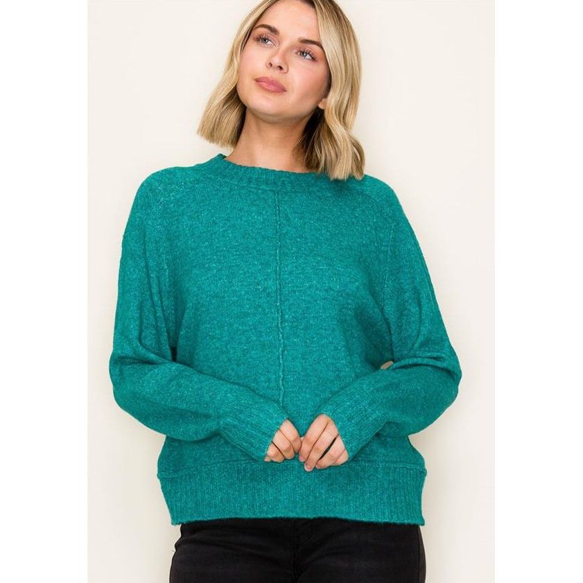 Bennett Super Cozy Center Seam Accent Crew Neck Sweater - Dark Jade
