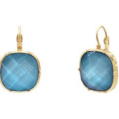 Big Stone Dangle Earrings - Aqua Blue/Gold