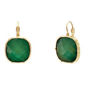 Big Stone Dangle Earrings - Dark Green/Gold