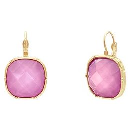 Big Stone Dangle Earrings - Light Violet/Gold