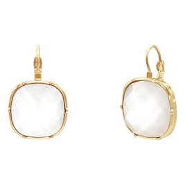 Big Stone Dangle Earrings - White/Gold