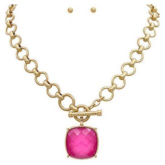 Big Stone Pendant Necklace Set - Fuchsia