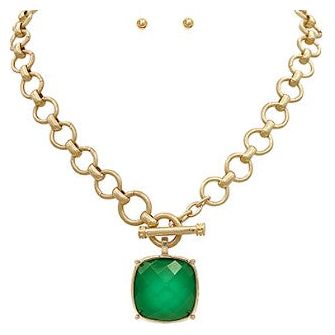 Big Stone Pendant Necklace Set - Light Green