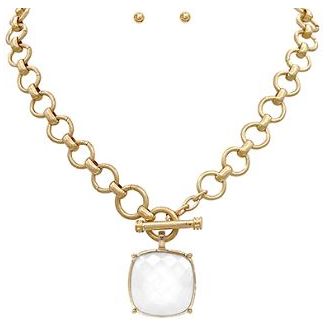 Big Stone Pendant Necklace Set - White