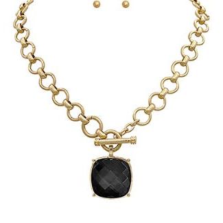Big Stone Pendant Necklace Set - Black