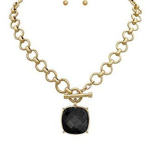 Big Stone Pendant Necklace Set - Black