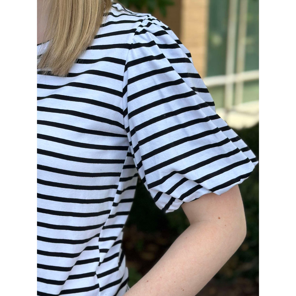 Asher Puffed Sleeve Striped Top - White/Black