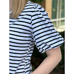 Asher Puffed Sleeve Striped Top - White/Black