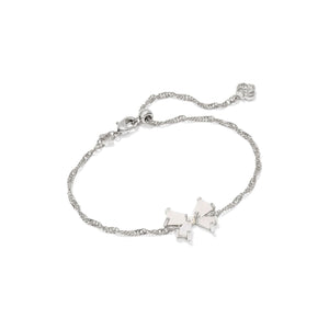 KENDRA SCOTT BLAIR BOW SMALL DELICATE CHAIN BRACELET SILVER IRIDESCENT DRUSY