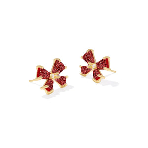 KENDRA SCOTT BLAIR BOW SMALL STUD EARRINGS GOLD BRIGHT RED DRUSY