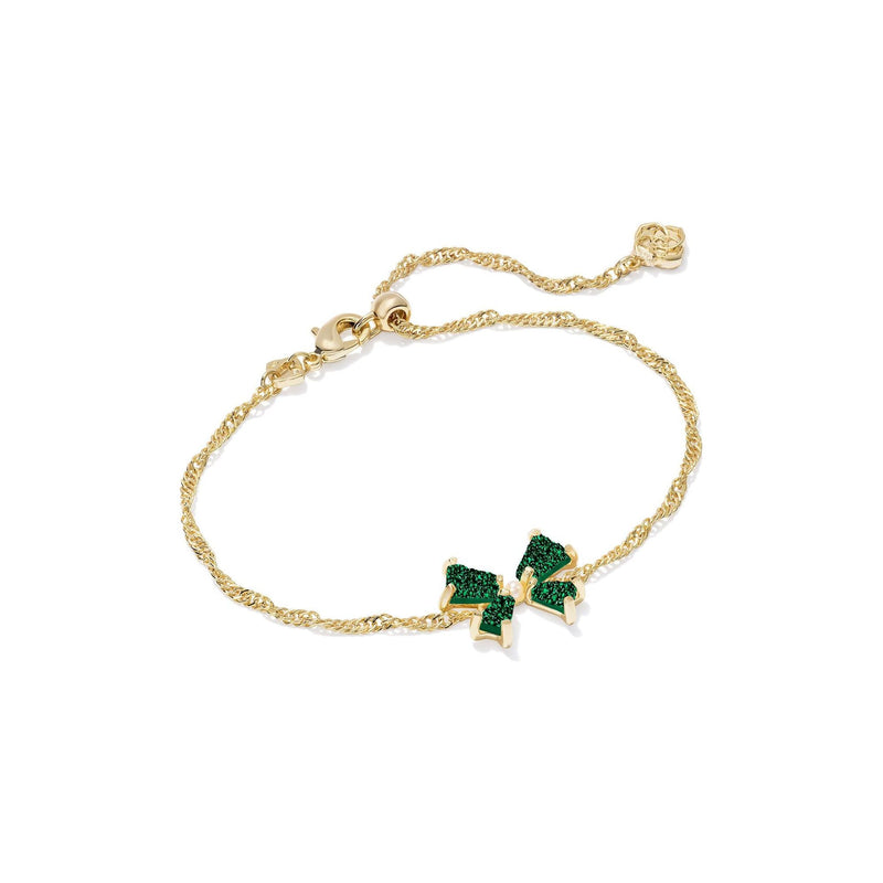 KENDRA SCOTT BLAIR BOW SMALL DELICATE CHAIN BRACELET GOLD EMERALD DRUSY