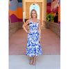 Suzanne Printed Smocked Waist Midi Dress - Blue/Cream