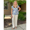 Sasha V Neck Cap Sleeve Top - Blue Floral