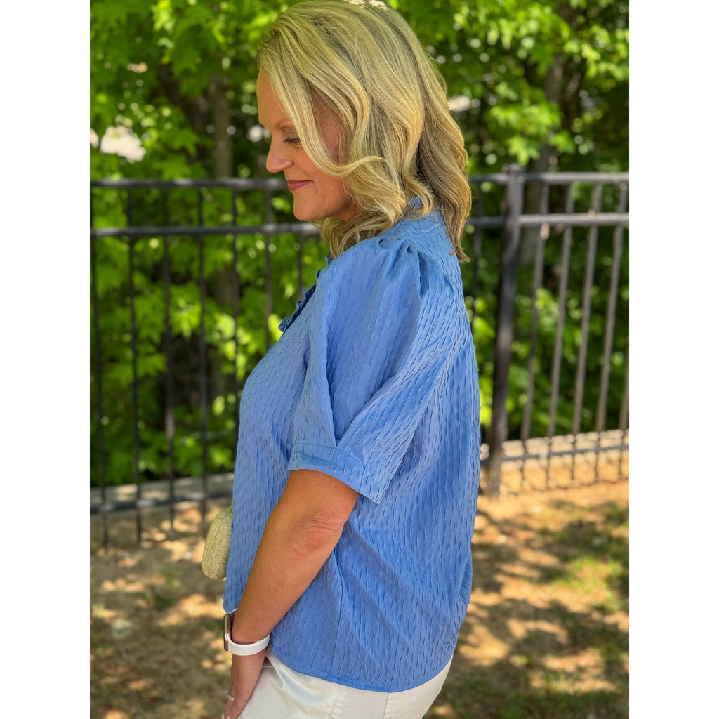 Charlie Ruffle Sleeve Top - Blue
