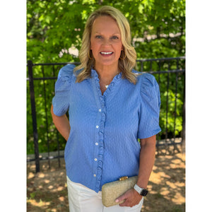 Charlie Ruffle Sleeve Top - Blue