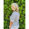 Raine Striped Contrast Band Knit Top - Slate Blue