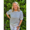 Raine Striped Contrast Band Knit Top - Slate Blue