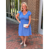 Rhoni Solid Double V-Neck Ruffle Sleeve Dress - Blue