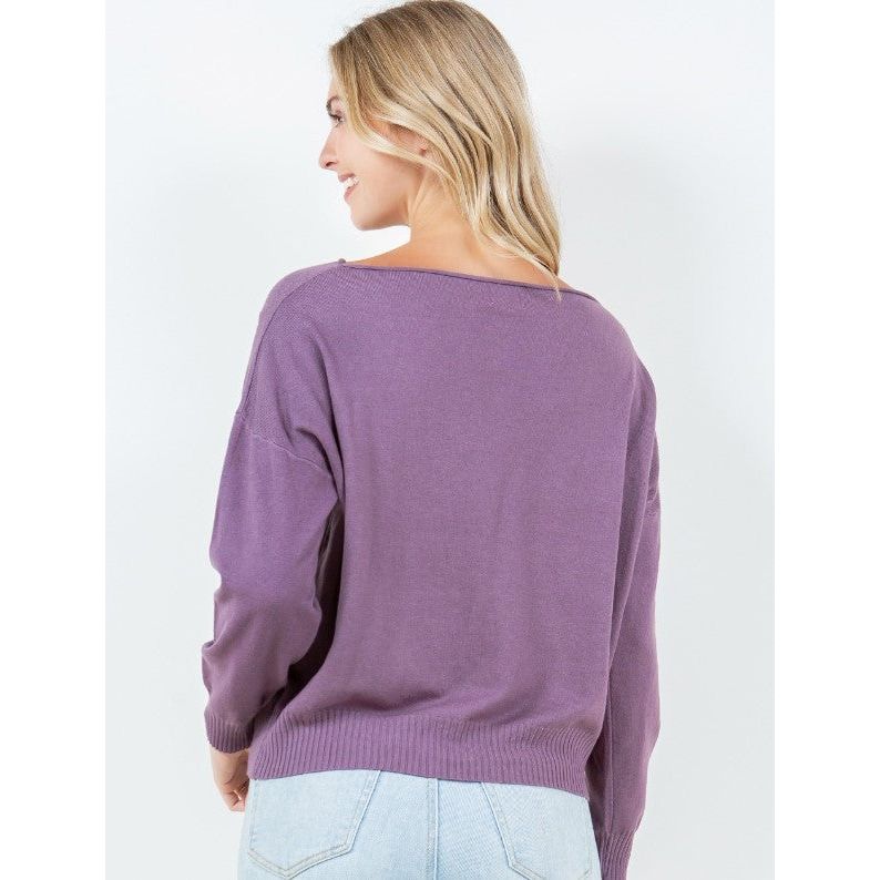 Skylar Boat Neck Long Sleeve Top - Heather Plum