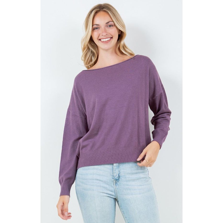 Skylar Boat Neck Long Sleeve Top - Heather Plum