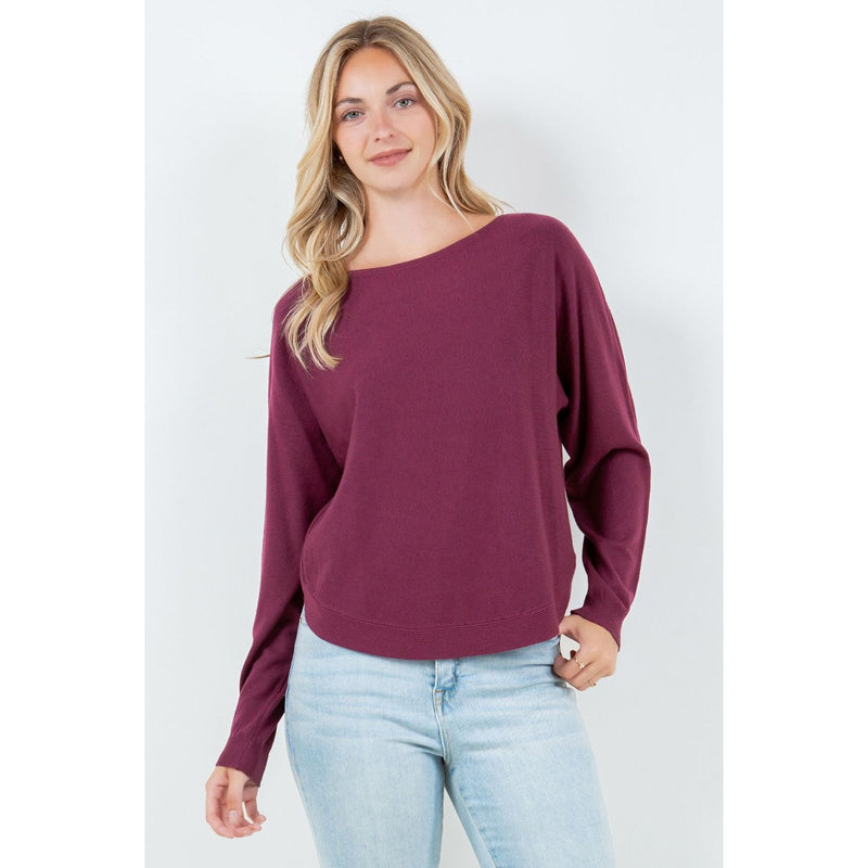 Teagan Boat Neck Long Sleeve Top - Heather Wildberry