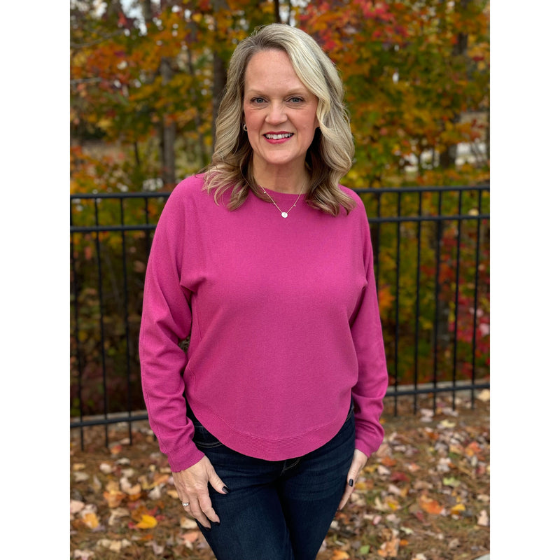 Teagan Boat Neck Long Sleeve Top - Heather Hibiscus