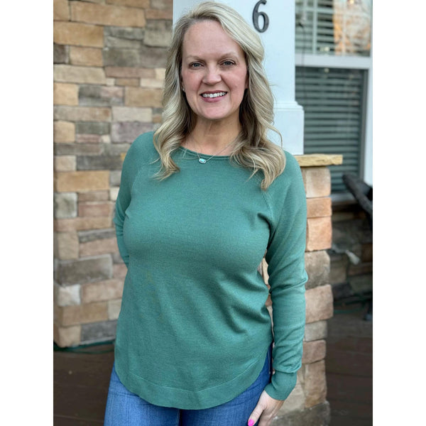 Eileen Basic Boat Neck Long Sleeve Pullover Sweater - Green – Bless Your  Heart Boutique