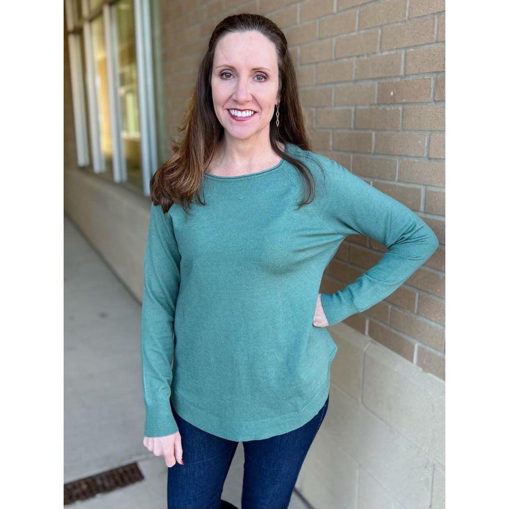 Eileen Basic Boat Neck Long Sleeve Pullover Sweater - Green