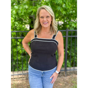 Grace and Lace Border Stripe Knit Tank - Black