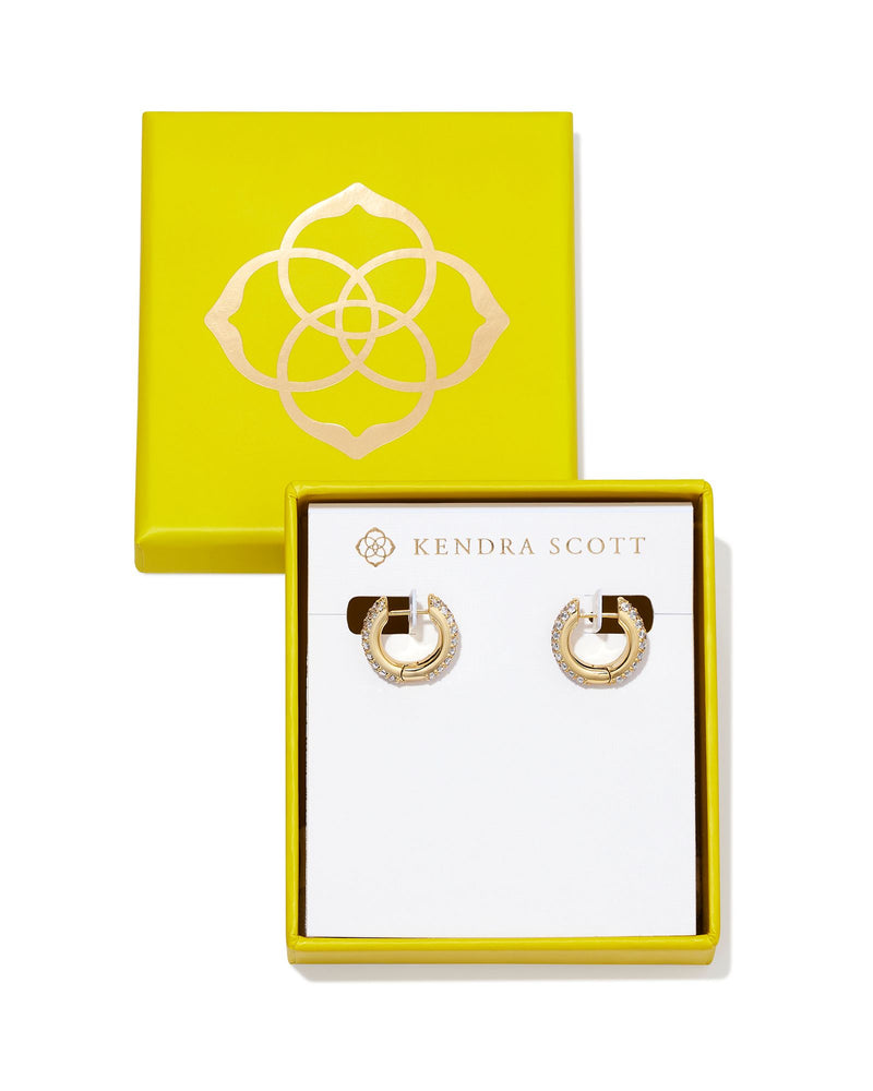 KENDRA SCOTT BOXED MIKKI PAVE HUGGIE EARRINGS GOLD WHITE CRYSTAL