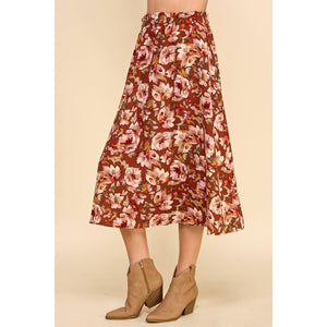 Phyllis Floral Print Midi Skirt - Brown