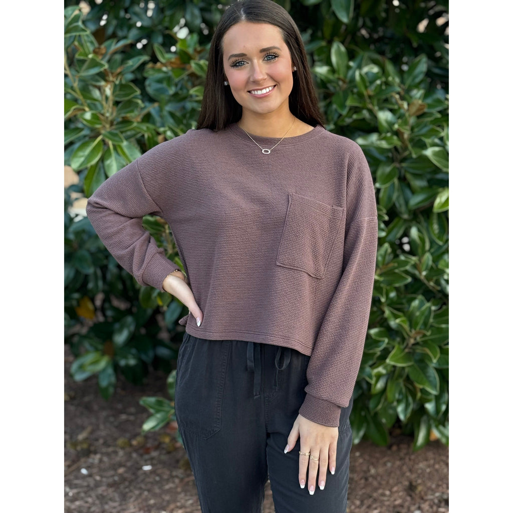 Mara Round Neck Cloudy Knit Top - Brown