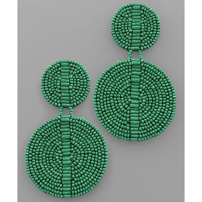 Double Disc Bugle & Seed Earrings - Green