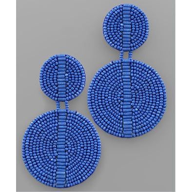 Double Disc Bugle & Seed Earrings - Blue