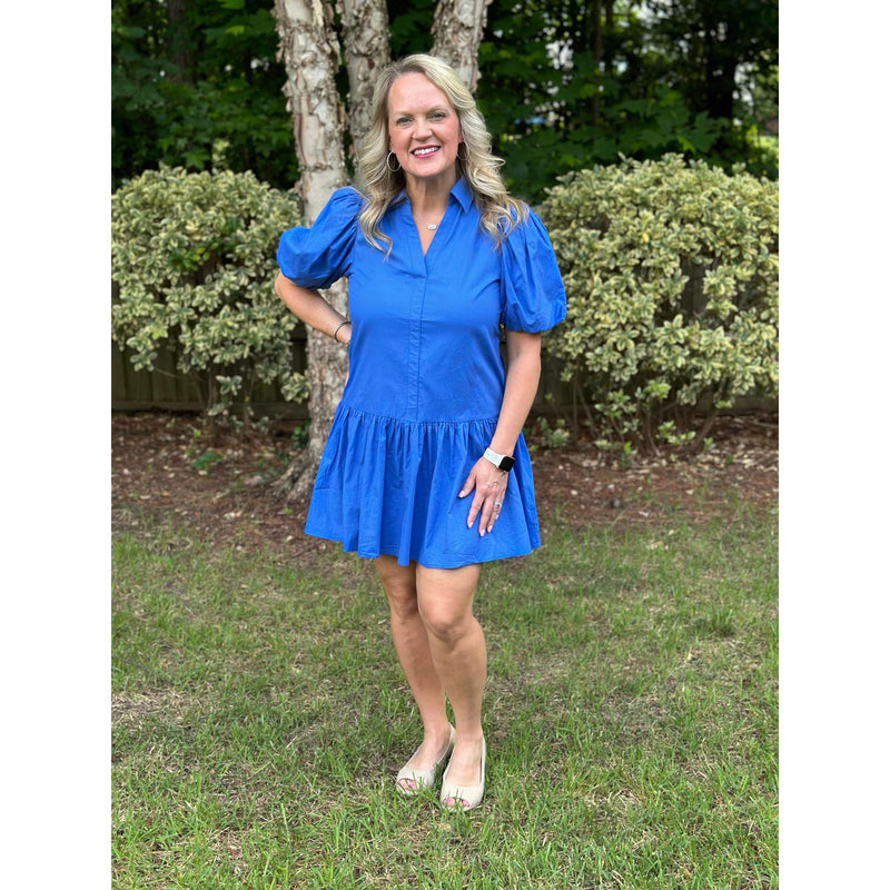 Maggie Puff Sleeve Dress - Cobalt Blue