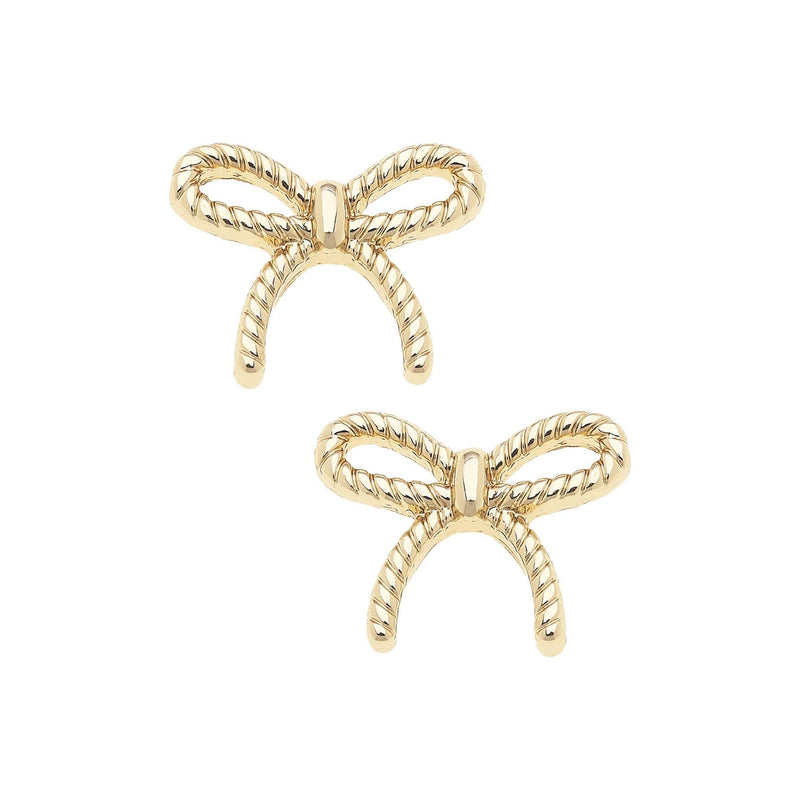 Bessie Rope Bow Stud Earrings in Shiny Gold